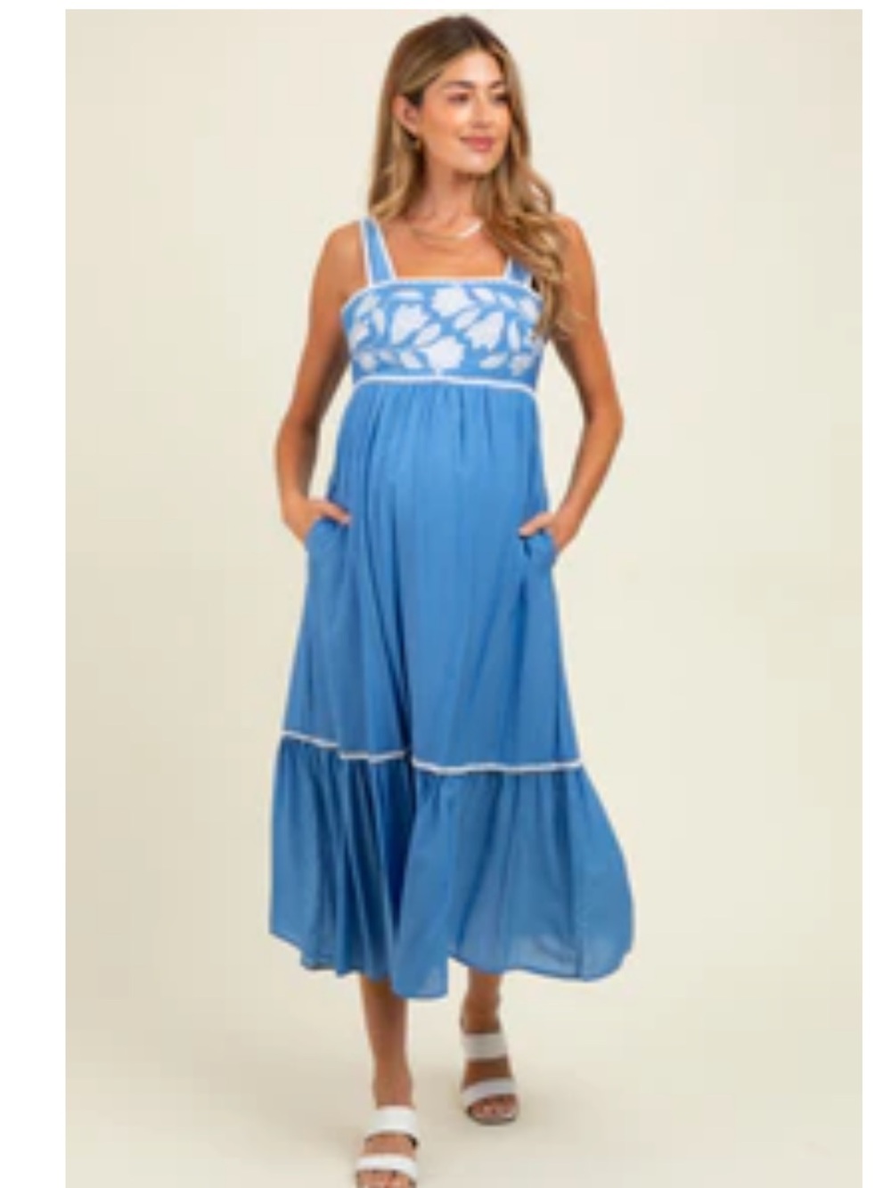 Pinkblush Blue and White Embroidered Midi Dress